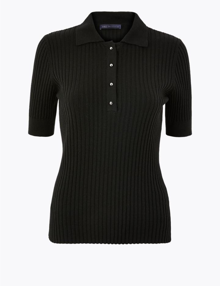 Marks & Spencer Button Detailed Collared Neck Jumper Black