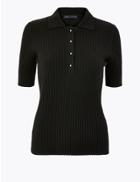 Marks & Spencer Button Detailed Collared Neck Jumper Black