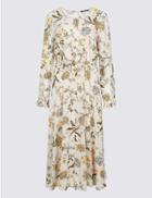 Marks & Spencer Floral Print Long Sleeve Skater Maxi Dress Ivory Mix