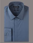 Marks & Spencer 2in Longer Supima&reg; Cotton Tailored Fit Shirt Blue Mix