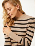 Marks & Spencer Striped Turtle Neck Jumper Camel Mix
