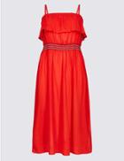 Marks & Spencer Cotton Rich Bardot Beach Dress Red