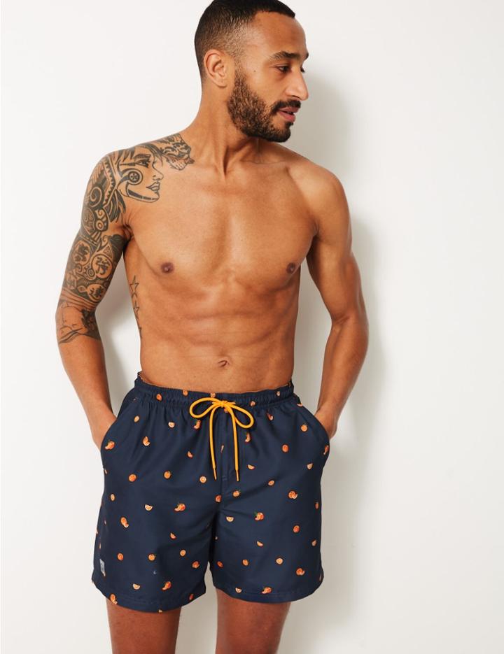 Marks & Spencer Quick Dry Orange Print Swim Shorts Navy