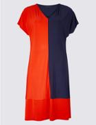 Marks & Spencer Curve Colour Block Jersey A-line Midi Dress Red Mix