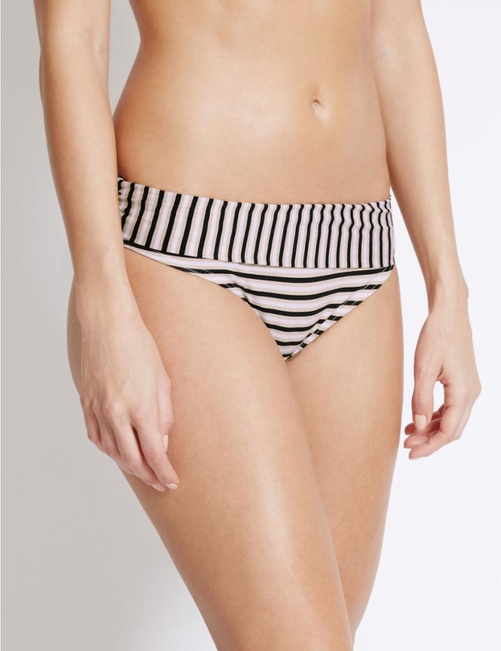 Marks & Spencer Striped Roll Top Hipster Bikini Bottoms Black Mix