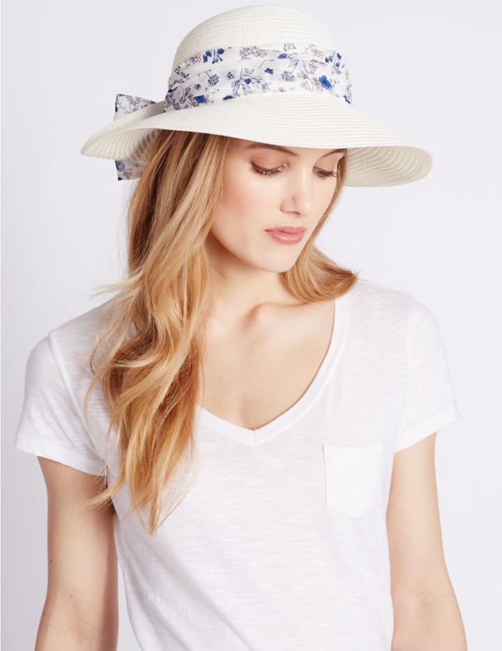 Marks & Spencer Floral Scarf Trim Hat White Mix