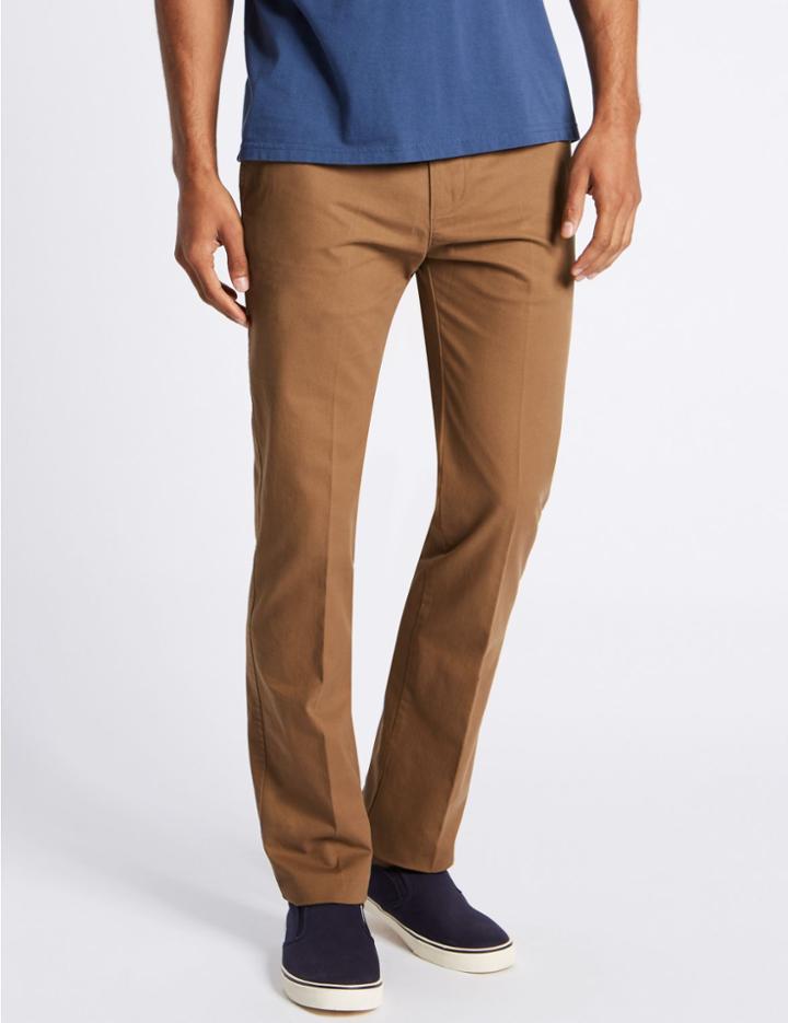 Marks & Spencer Straight Fit Pure Cotton Chinos Dark Stone