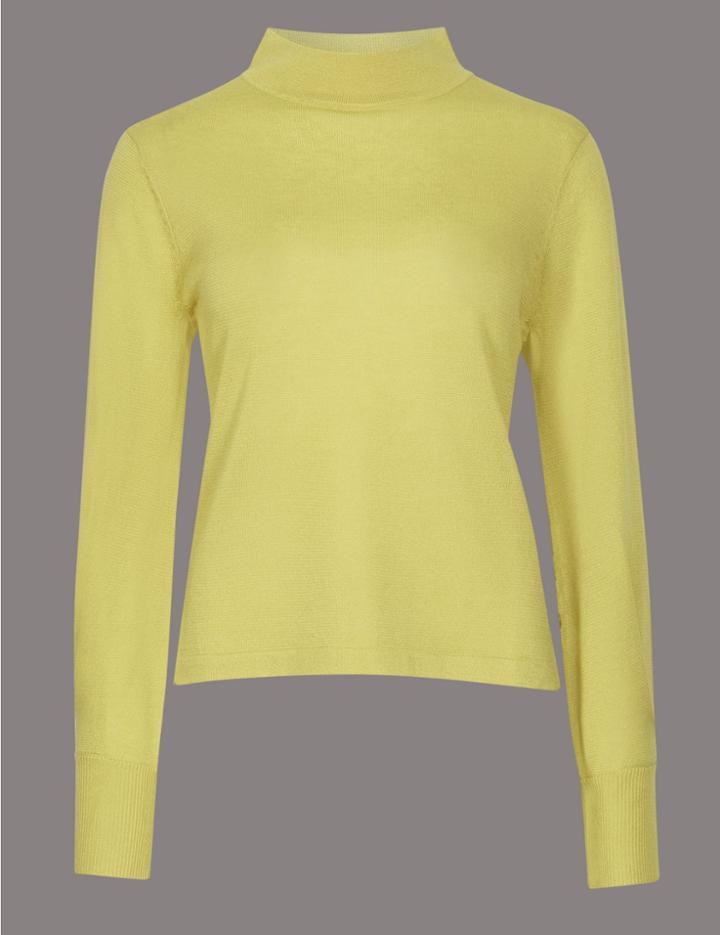 Marks & Spencer Textured Funnel Neck Long Sleeve Jumper Winter Lime