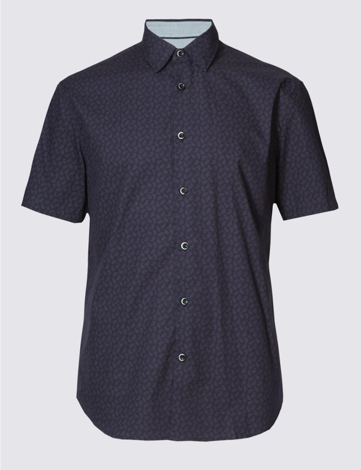 Marks & Spencer Pure Cotton Slim Fit Printed Shirt Purple