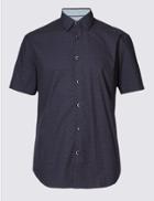 Marks & Spencer Pure Cotton Slim Fit Printed Shirt Purple