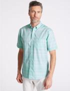 Marks & Spencer Pure Cotton Checked Shirt With Pocket Spearmint