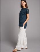 Marks & Spencer Pure Cotton Slash Neck Short Sleeve Tunic Dark Navy