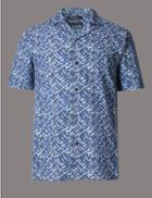 Marks & Spencer Pure Cotton Slim Fit Printed Shirt Blue Mix