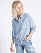 Marks & Spencer Modal Blend Striped Long Sleeve Shirt Blue Mix