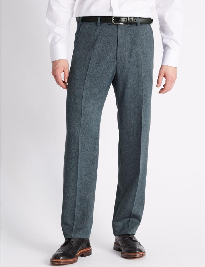 Marks & Spencer Regular Fit Flat Front Trousers Blue