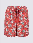Marks & Spencer Floral Print Crinkle Casual Shorts Red Mix
