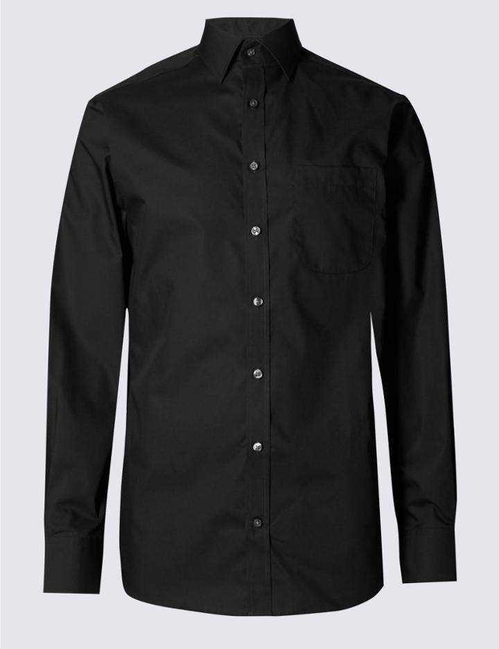 Marks & Spencer 2in Longer Easy To Iron Regular Fit Shirt Black