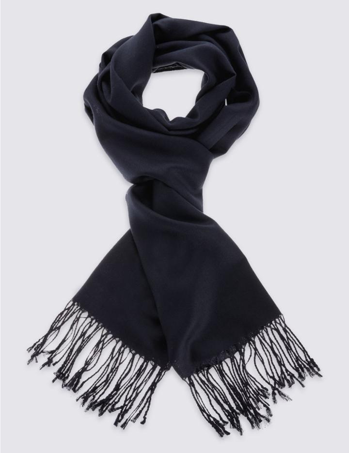 Marks & Spencer Modal Blend Scarf With Wool Dark Navy
