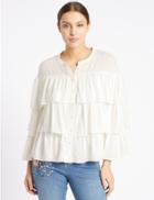 Marks & Spencer Pure Modal Ruffle Layer Long Sleeve Blouse Ivory Mix