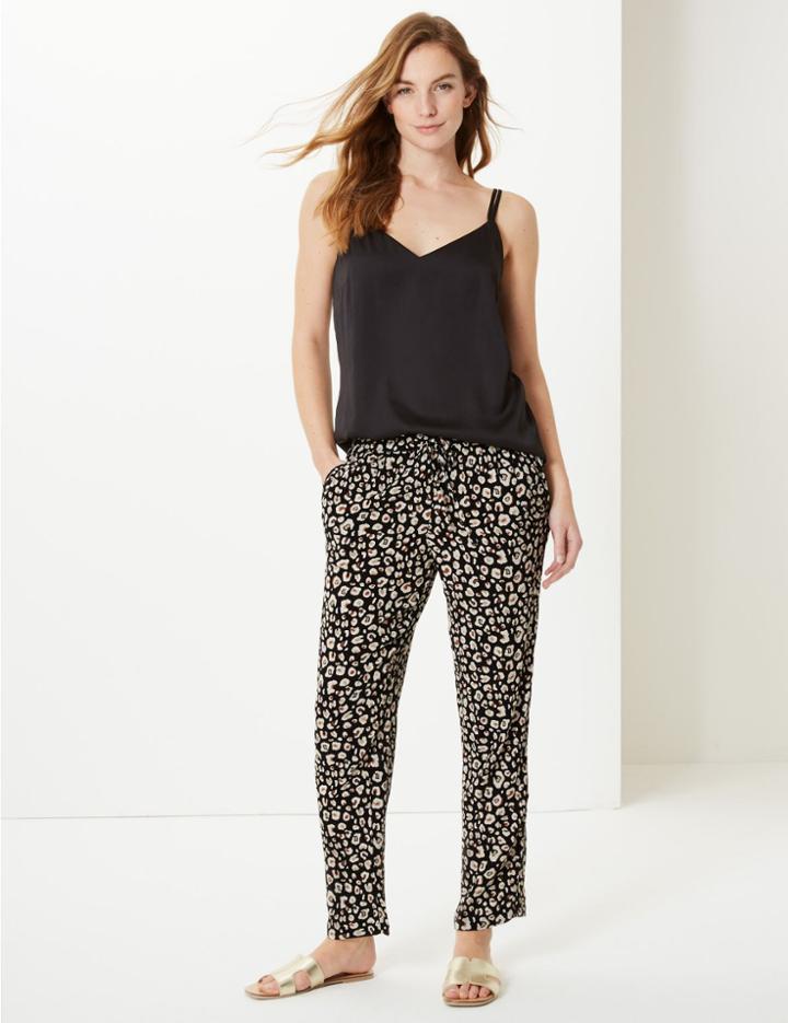 Marks & Spencer Animal Print Ankle Grazer Peg Trousers Black Mix