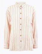 Marks & Spencer Cotton Blend Striped Shirt Ivory Mix