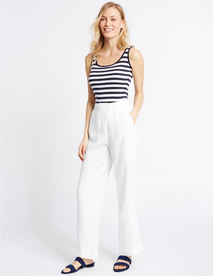 Marks & Spencer Pure Linen Wrap Wide Leg Trousers White