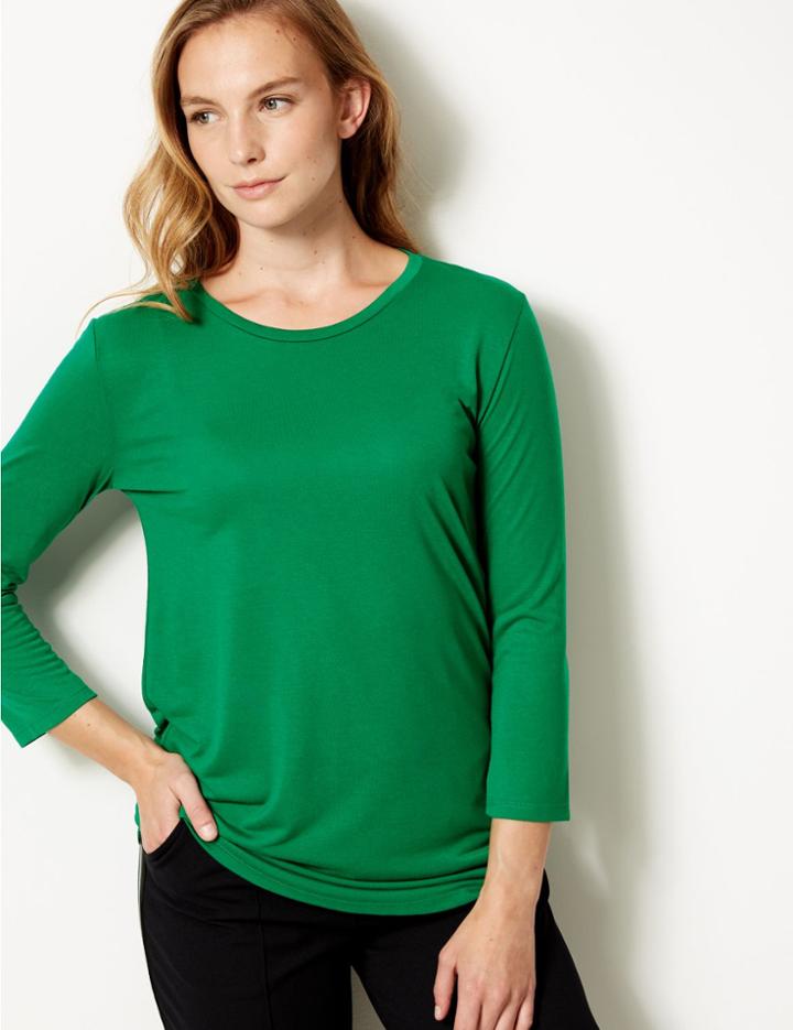 Marks & Spencer Round Neck 3/4 Sleeve Longline T-shirt Emerald