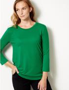 Marks & Spencer Round Neck 3/4 Sleeve Longline T-shirt Emerald