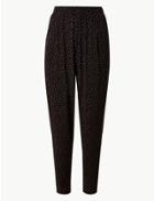 Marks & Spencer Tapered Leg Jersey Ankle Grazer Peg Trousers Black Mix