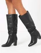 Marks & Spencer Leather Slouch Block Heel Knee Boots Black