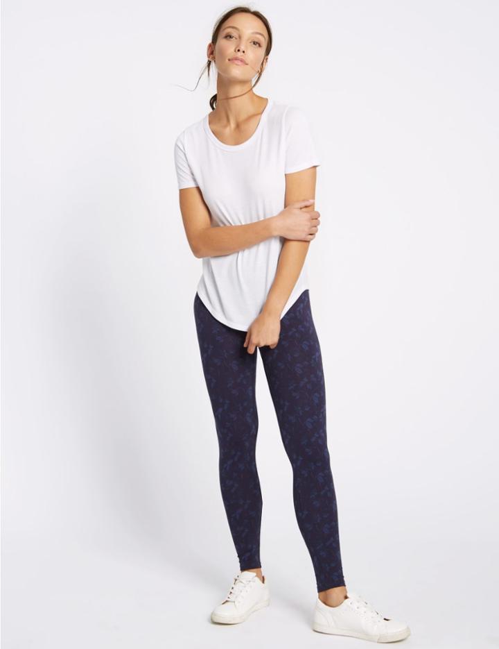Marks & Spencer Cotton Rich Printed Leggings Navy Mix