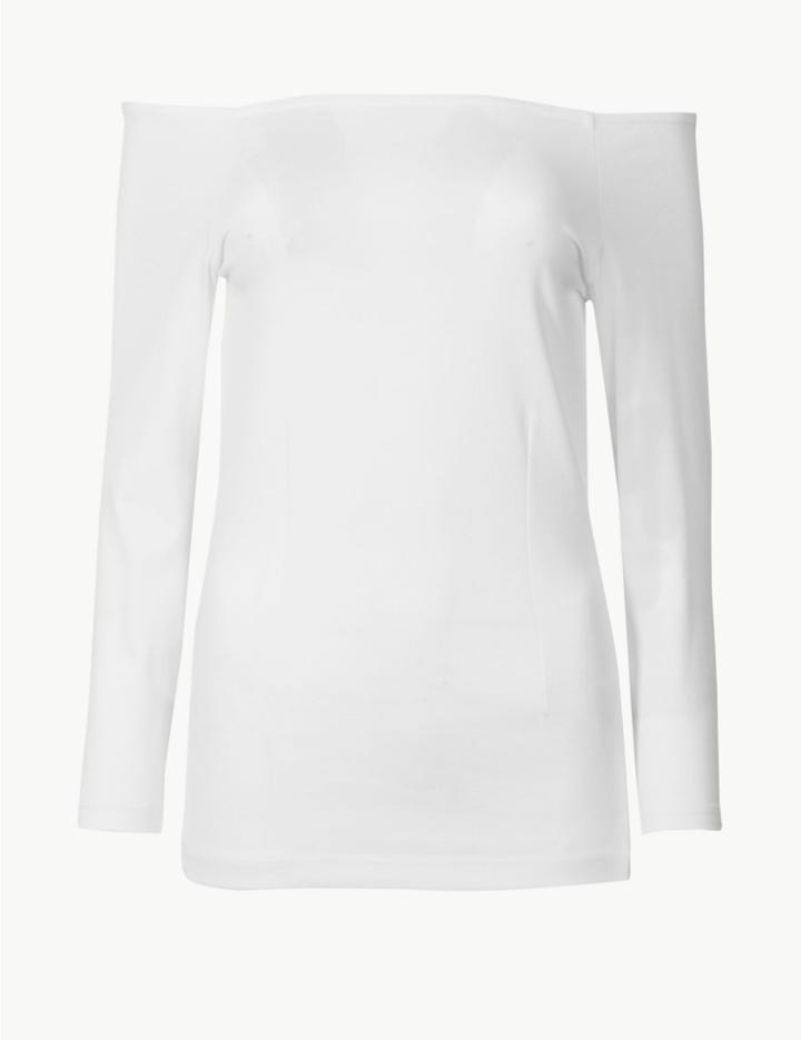 Marks & Spencer 3/4 Sleeve Bardot Top Ivory