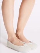 Marks & Spencer Sequin Bow Detail Ballerina Slippers Cream Mix