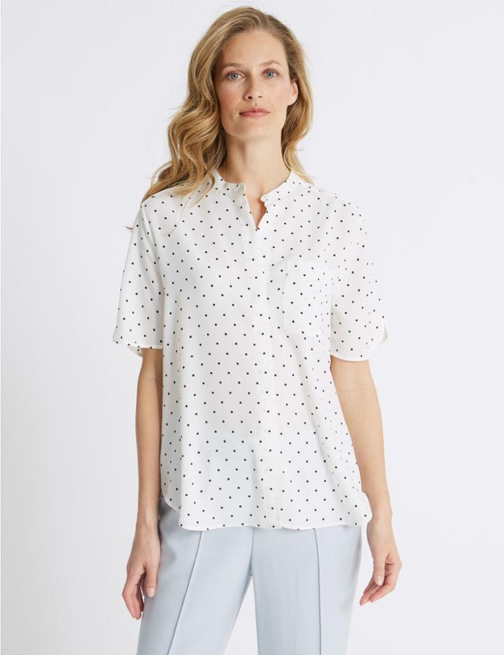 Marks & Spencer Spotted Crepe Half Sleeve Shirt Cream Mix