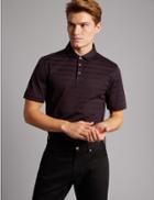 Marks & Spencer Pure Cotton Striped Polo Shirt Blackcurrant