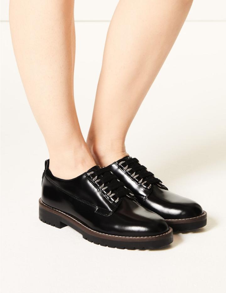 Marks & Spencer Leather Cleat Sole Lace-up Loafers Black