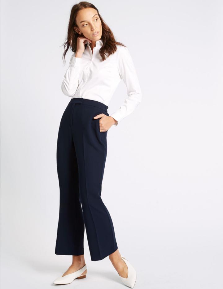 Marks & Spencer Kick Flare Cropped Trousers Navy
