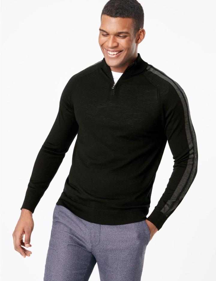 Marks & Spencer Pure Extra Fine Merino Wool Half Zip Jumper Black Mix