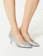 Marks & Spencer Kitten Heel Pointed Toe Court Shoes Metallic