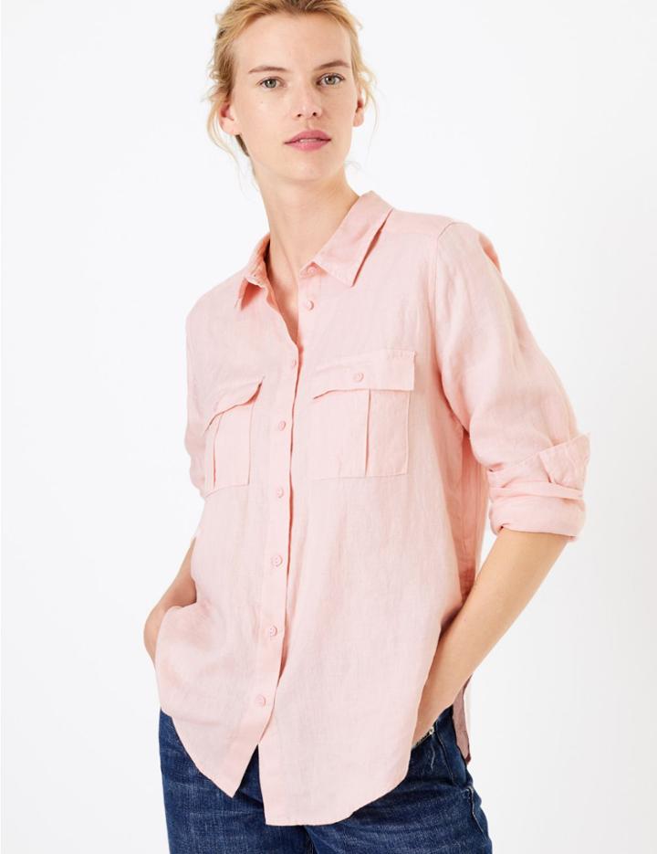 Marks & Spencer Pure Linen Utility Patch Pocket Shirt Light Pink