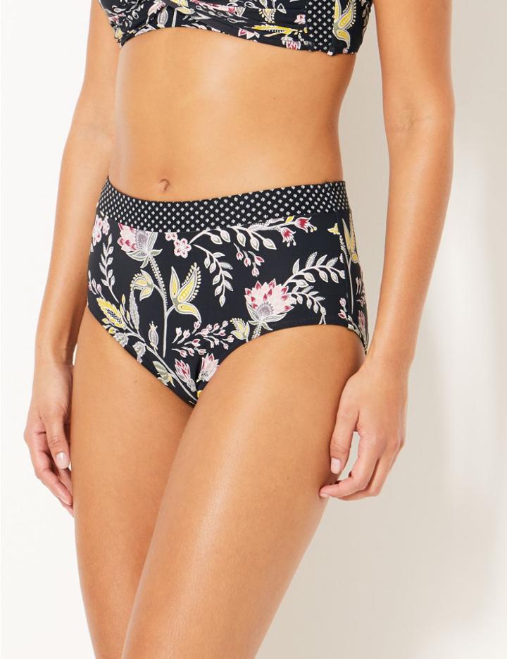 Marks & Spencer Floral Print High Waisted Bikini Bottoms Black Mix