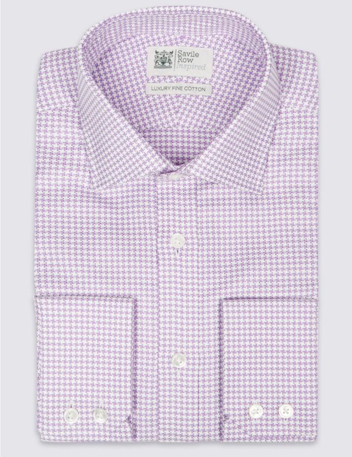 Marks & Spencer Pure Cotton Easy To Iron Tailored Fit Shirt Lilac Mix