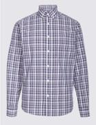 Marks & Spencer Pure Cotton Checked Shirt With Pocket Purple Mix