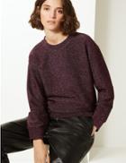 Marks & Spencer Glitter Long Sleeve T-shirt Burgundy Mix