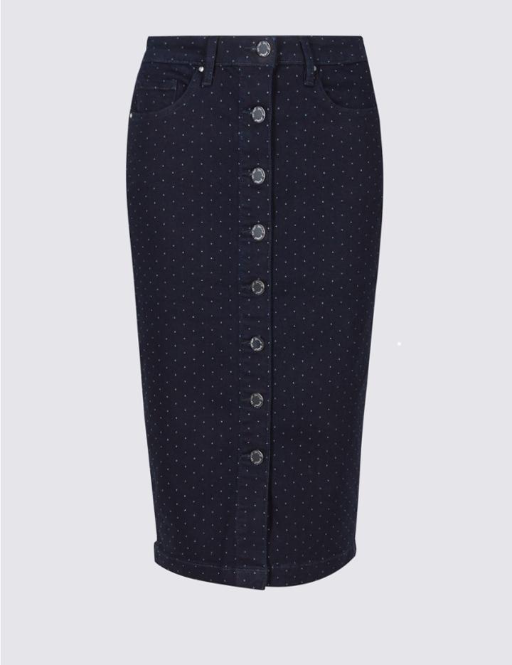 Marks & Spencer Pinspot Denim Skirt Indigo