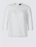 Marks & Spencer Plus Pure Cotton Pintuck 3/4 Sleeve Blouse Soft White