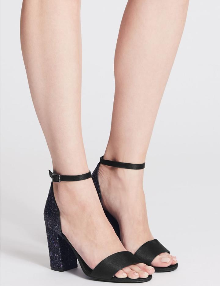 Marks & Spencer Block Heel Sparkle Court Shoes Black