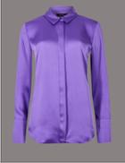 Marks & Spencer Satin Long Sleeve Shirt Purple Mix