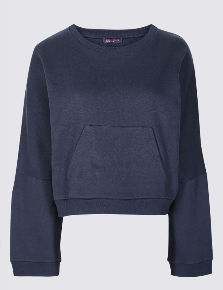 Marks & Spencer Cotton Rich Wide Sleeve Sweatshirt Navy