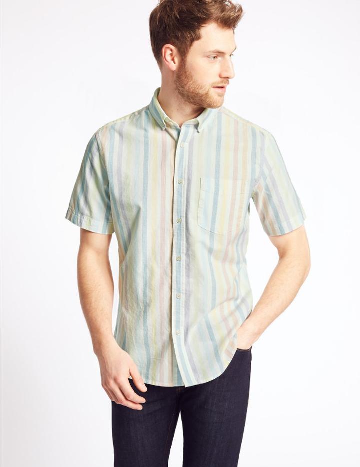 Marks & Spencer Pure Cotton Striped Oxford Shirt Multi